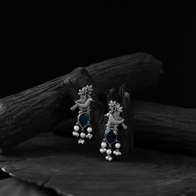 Blue - saanjh bela cuckoo oxidised earrings - handcrafted