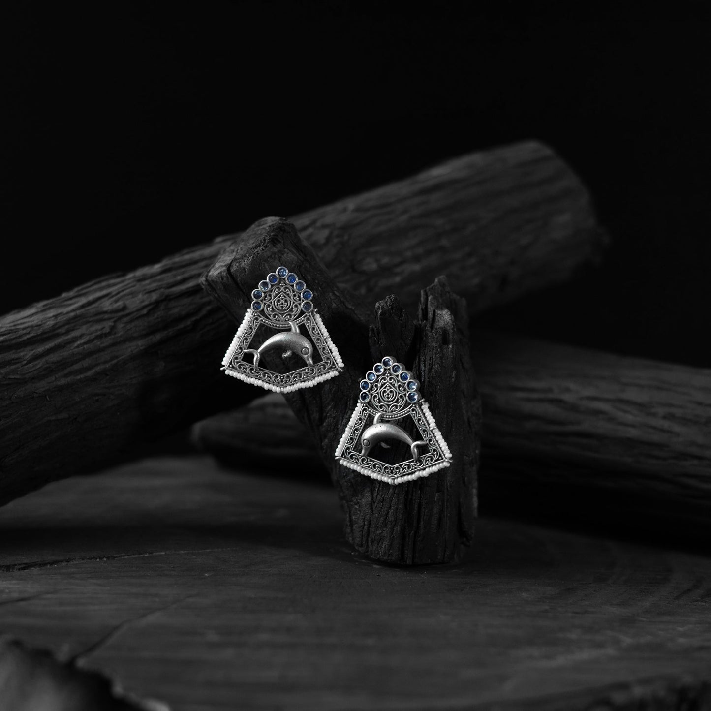 Blue - saanjh bela dolphin oxidised earrings - handcrafted