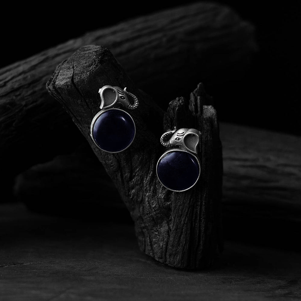 Blue - saanjh bela elephant motif oxidised earrings