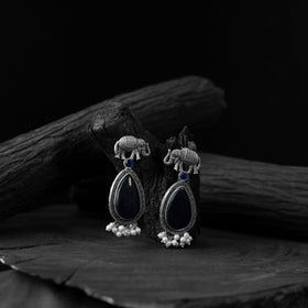 Blue - saanjh bela elephant oxidised earrings - handcrafted