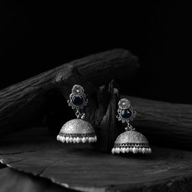 Blue - saanjh bela flower & leaves oxidised jhumka earrings