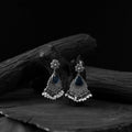 Blue - saanjh bela flower oxidised earrings - handcrafted