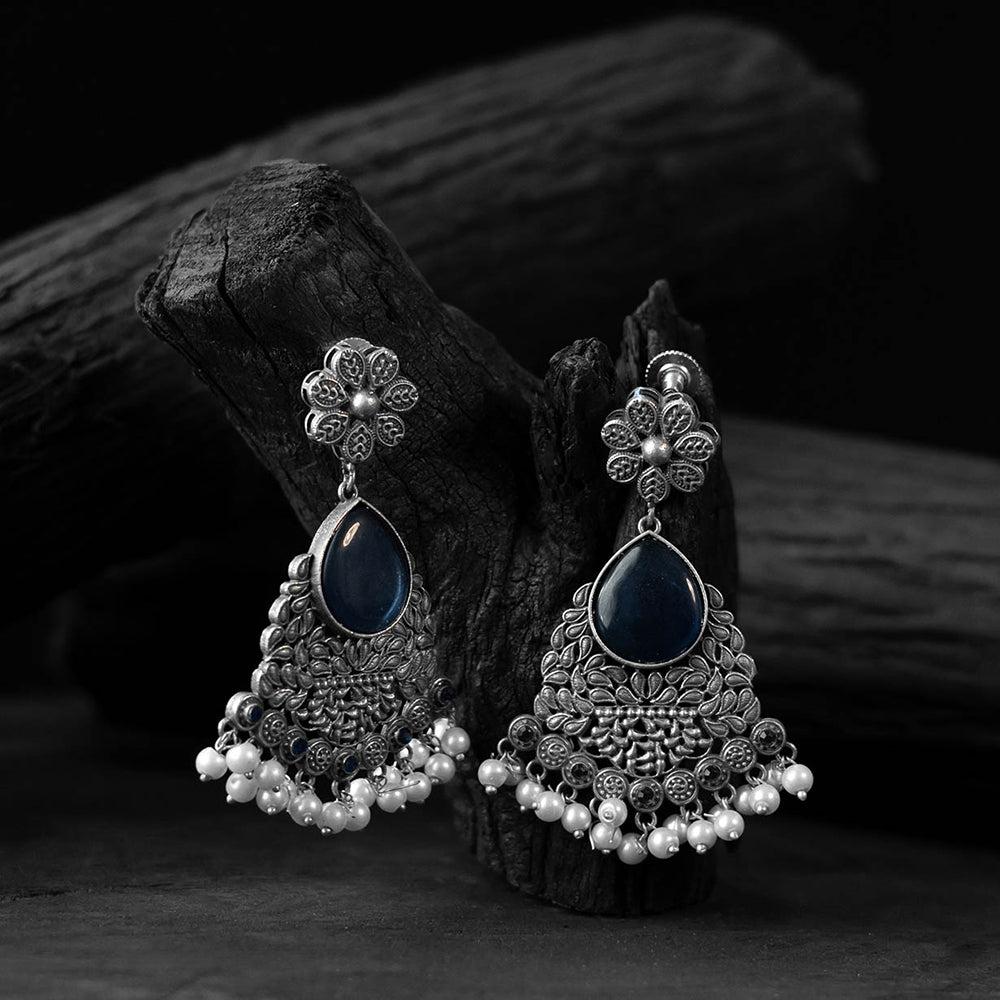 Blue - saanjh bela flower oxidised earrings - handcrafted