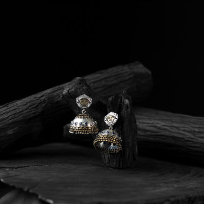 Blue - saanjh bela goddess durga oxidised jhumka earrings