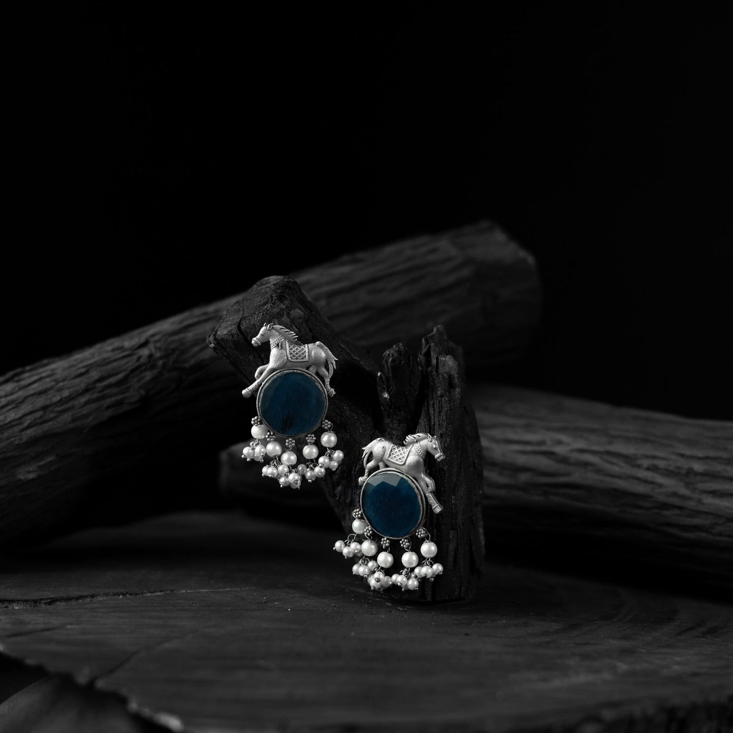 Blue - saanjh bela horse motif oxidised earrings