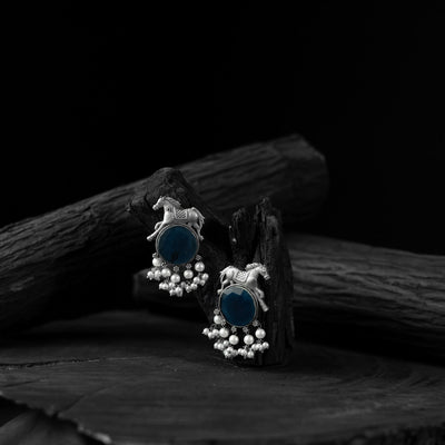 Blue - saanjh bela horse motif oxidised earrings