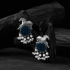 Blue - saanjh bela horse motif oxidised earrings