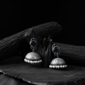 Blue - saanjh bela leaves oxidised jhumka earrings