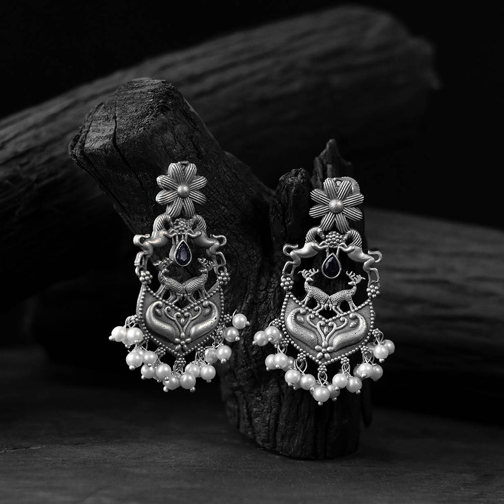 Blue - saanjh bela lion motifs oxidised earrings