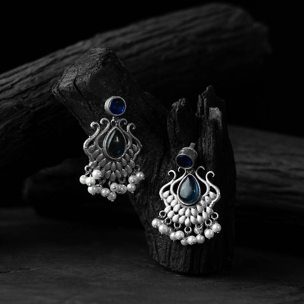 Blue - saanjh bela lotus oxidised earrings - handcrafted