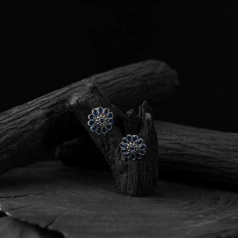 Blue - saanjh bela lotus oxidised stud earrings