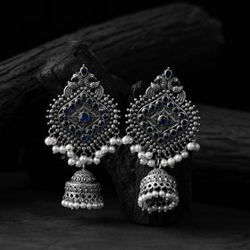Blue - saanjh bela mayur oxidised jhumka earrings