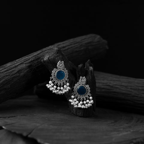Blue - saanjh bela mayura oxidised earrings - handcrafted