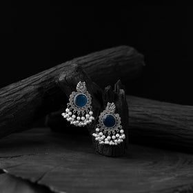 Blue - saanjh bela mayura oxidised earrings - handcrafted