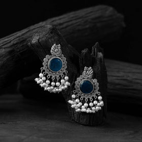 Blue - saanjh bela mayura oxidised earrings - handcrafted