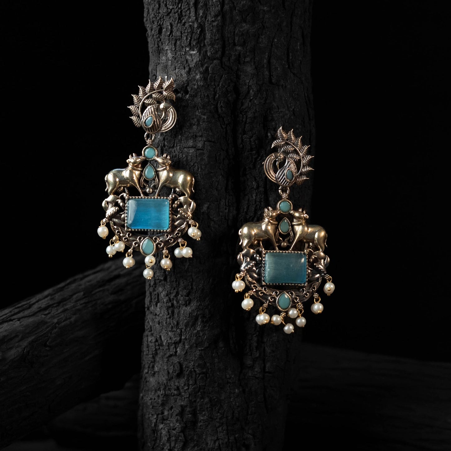 Blue - saanjh bela nandi chandbali oxidised earrings