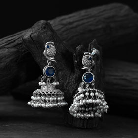Blue - saanjh bela peacock oxidised earrings - handcrafted