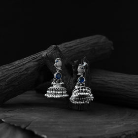 Blue - saanjh bela peacock oxidised earrings - handcrafted