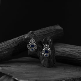 Blue - saanjh bela peacock oxidised earrings - handcrafted
