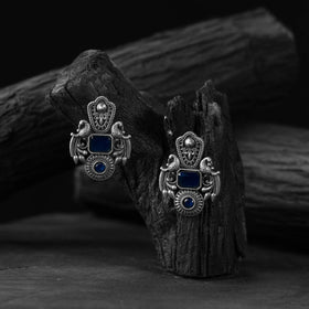 Blue - saanjh bela peacock oxidised earrings - handcrafted