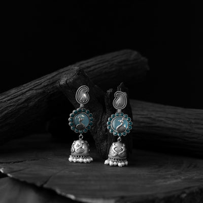 Blue - saanjh bela peacock & paisley oxidised jhumka