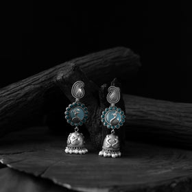Blue - saanjh bela peacock & paisley oxidised jhumka