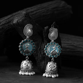 Blue - saanjh bela peacock & paisley oxidised jhumka