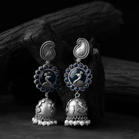 Blue - saanjh bela peacock & paisley oxidised jhumka