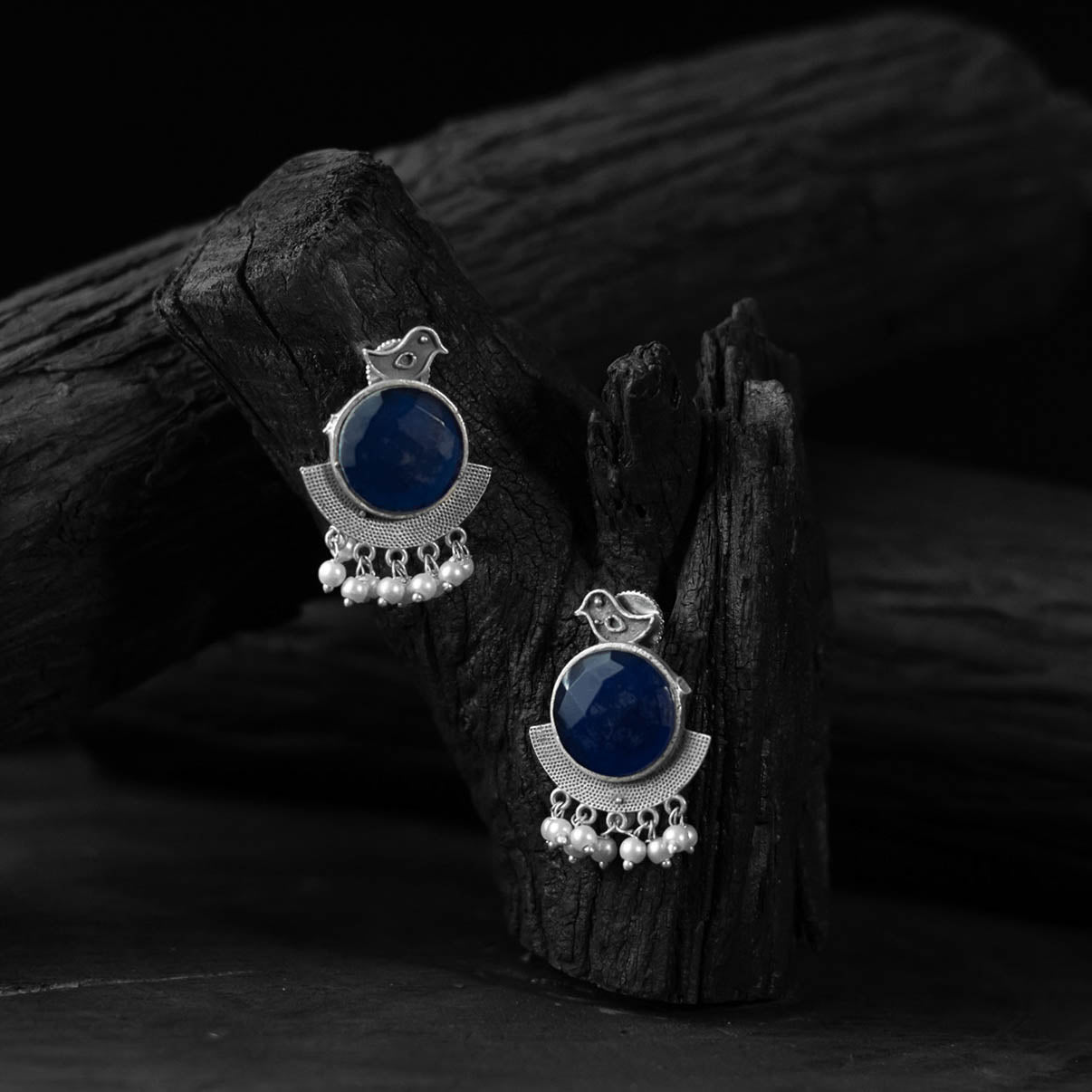 Blue - saanjh bela sparrow oxidised earrings - handcrafted