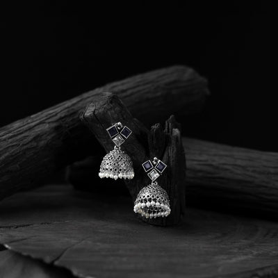 Blue - saanjh bela square oxidised jhumka earrings