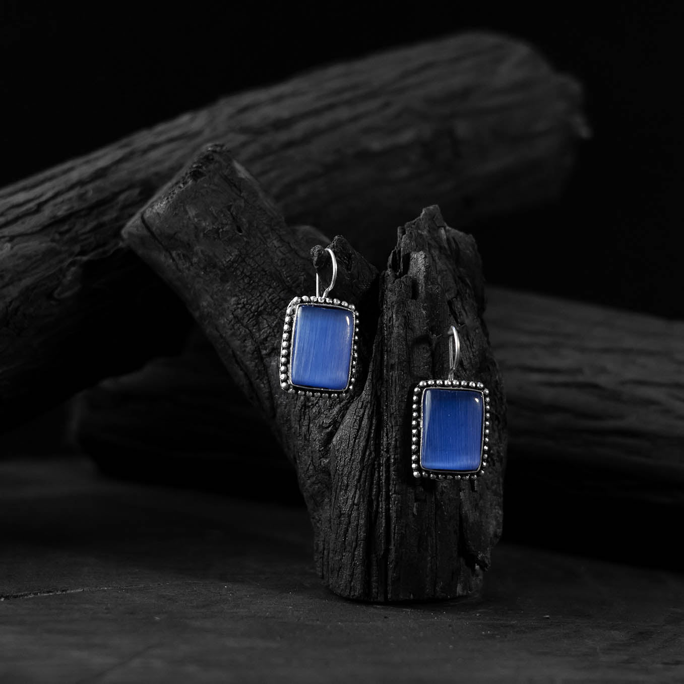 Blue - saanjh bela square shape oxidised drop earrings