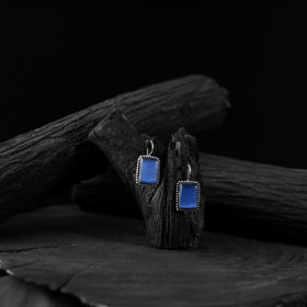 Blue - saanjh bela square shape oxidised drop earrings