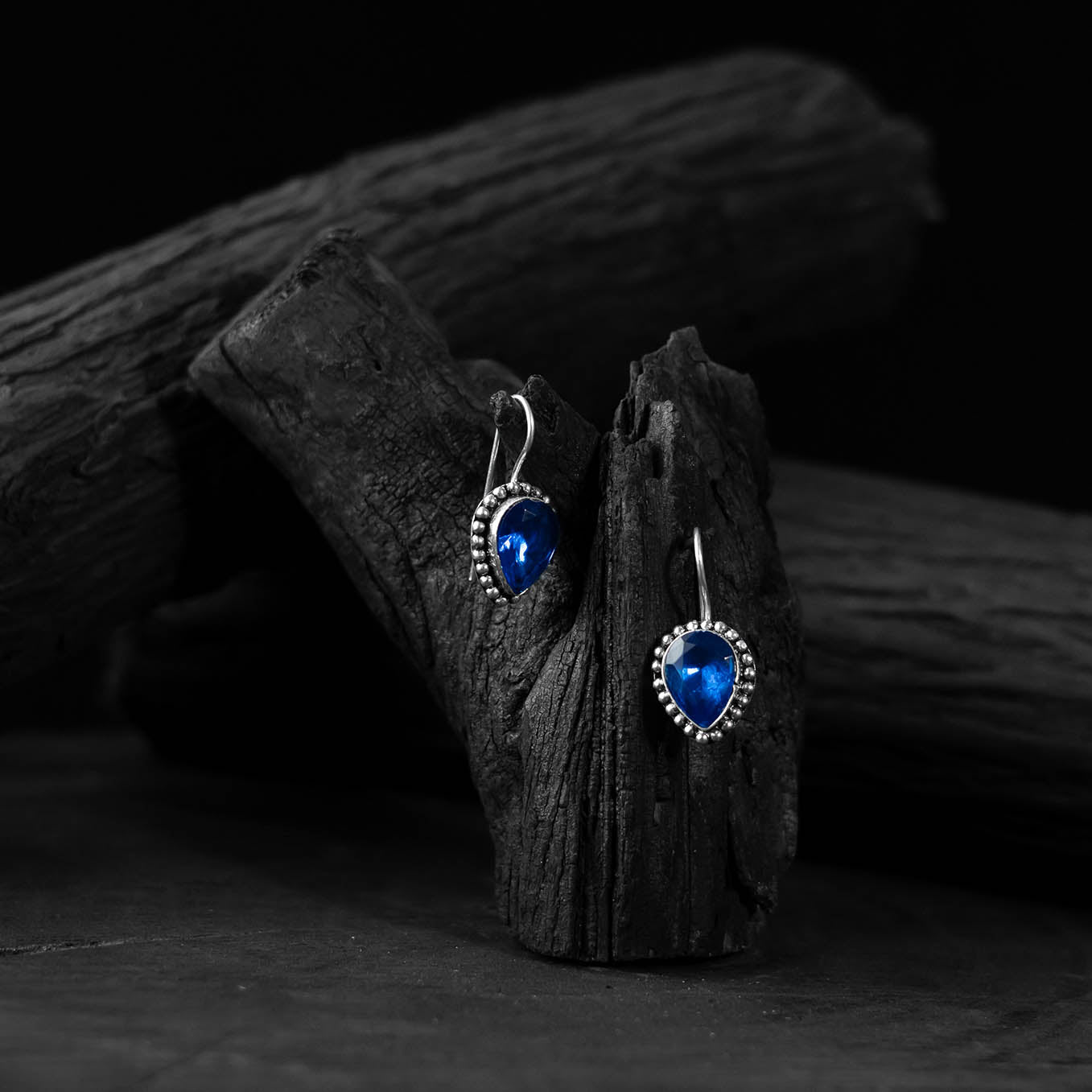 Blue - saanjh bela stone oxidised drop earrings