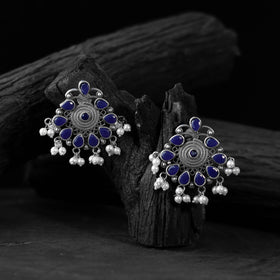 Blue - saanjh bela stone oxidised earrings - handcrafted