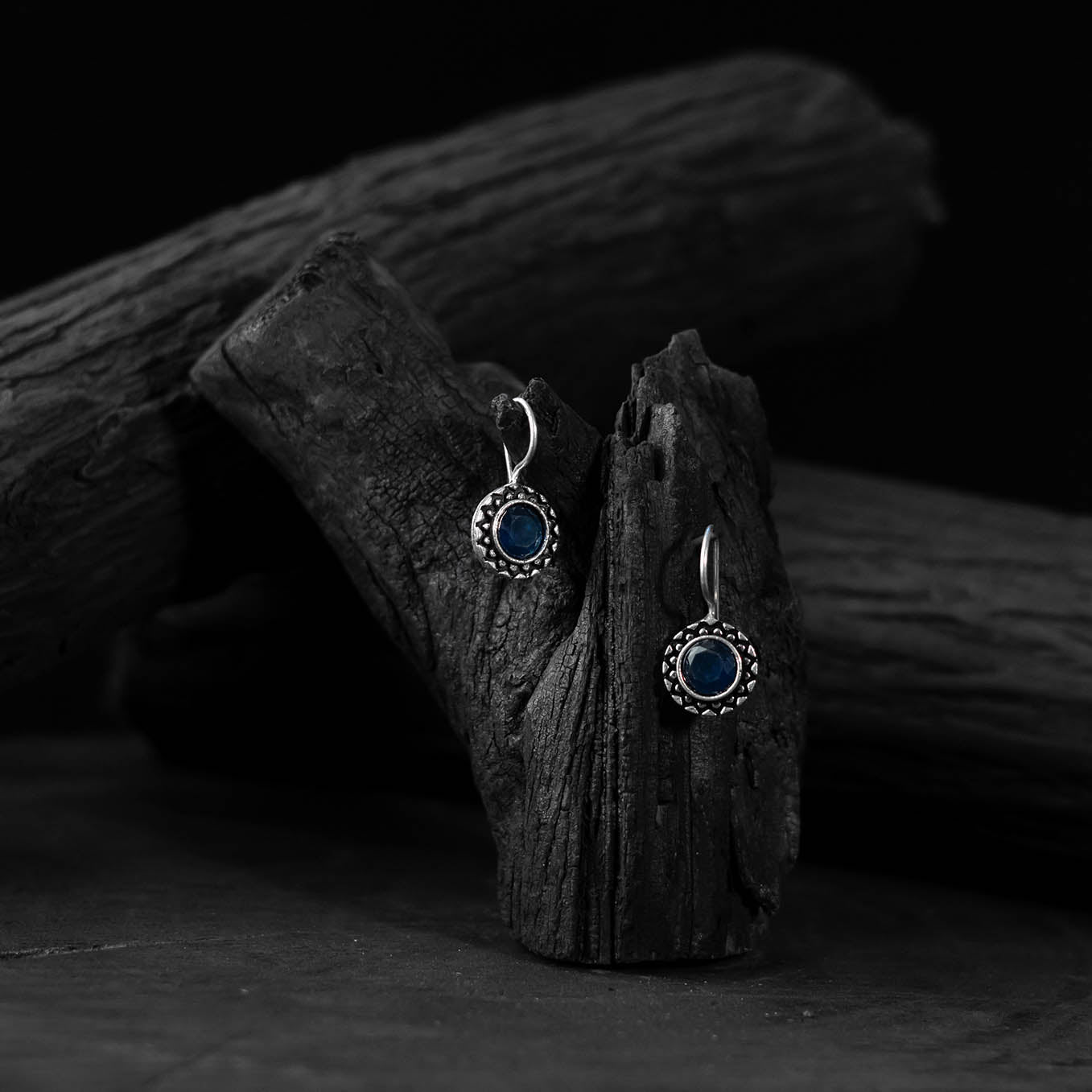 Blue - saanjh bela sun oxidised drop earrings - handcrafted
