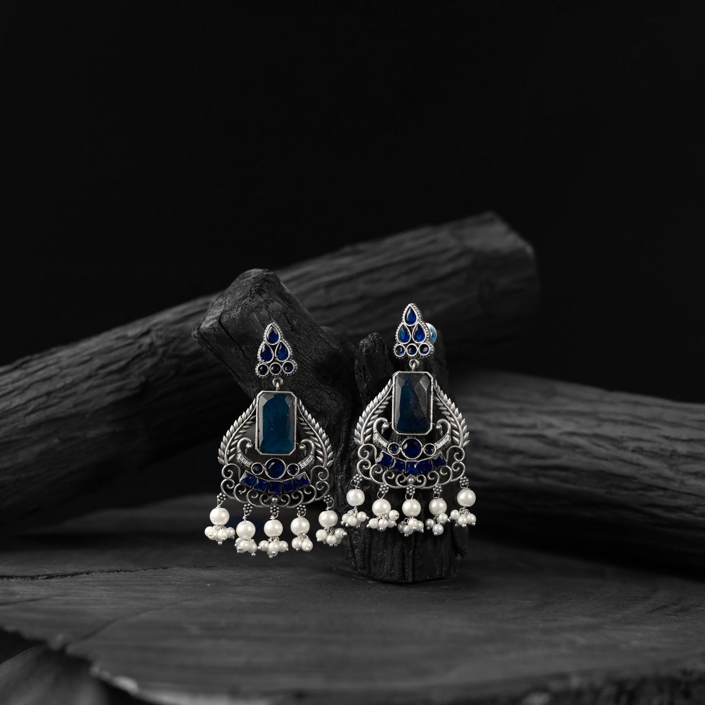 Blue - saanjh bela swan oxidised earrings - handcrafted