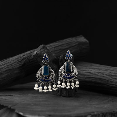 Blue - saanjh bela swan oxidised earrings - handcrafted