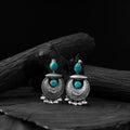 Blue - saanjh bela turquoise chand-matsya oxidised earrings
