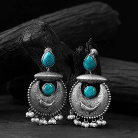 Blue - saanjh bela turquoise chand-matsya oxidised earrings