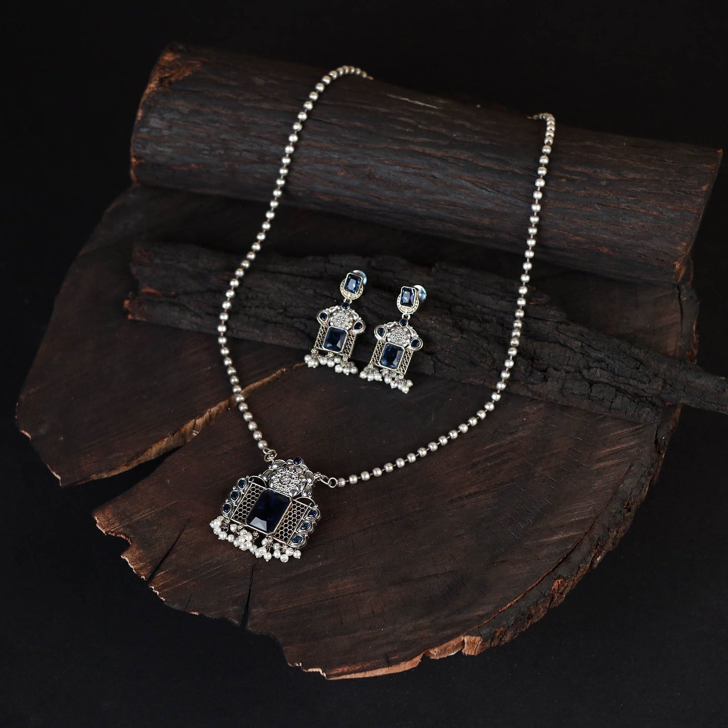 Blue - saanjh saaj classic german silver necklace set 43