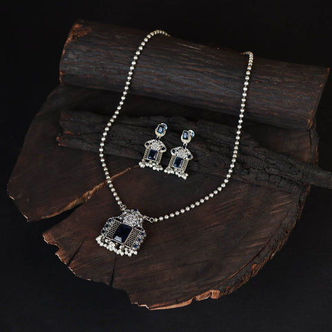 Blue - saanjh saaj classic german silver necklace set 43
