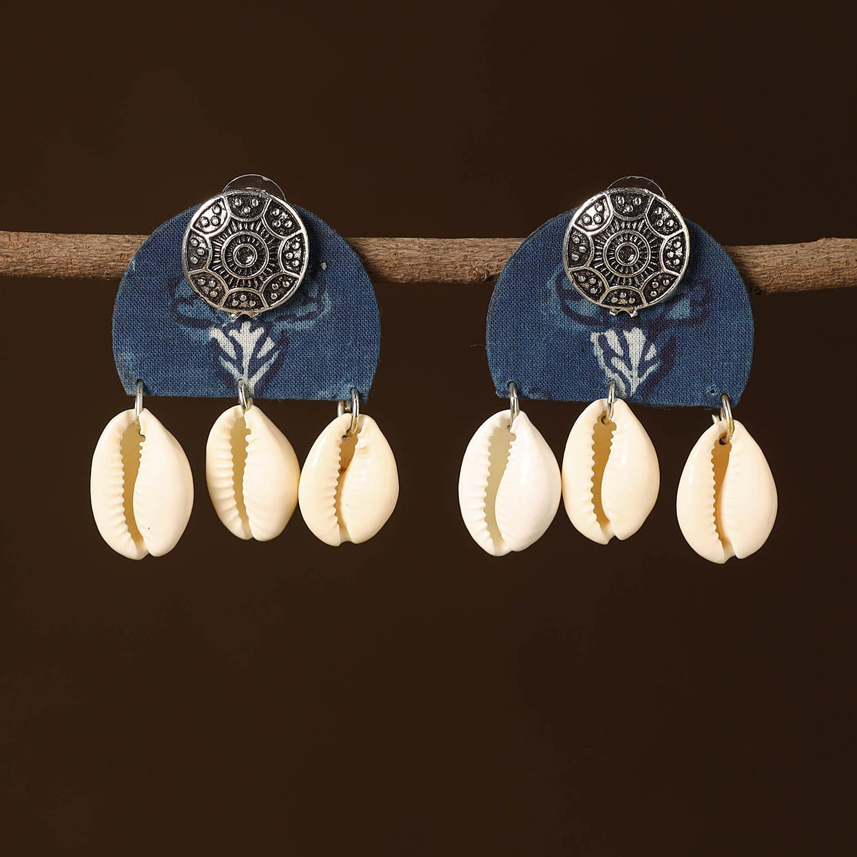 Blue - saira fabart shell work earrings - handcrafted