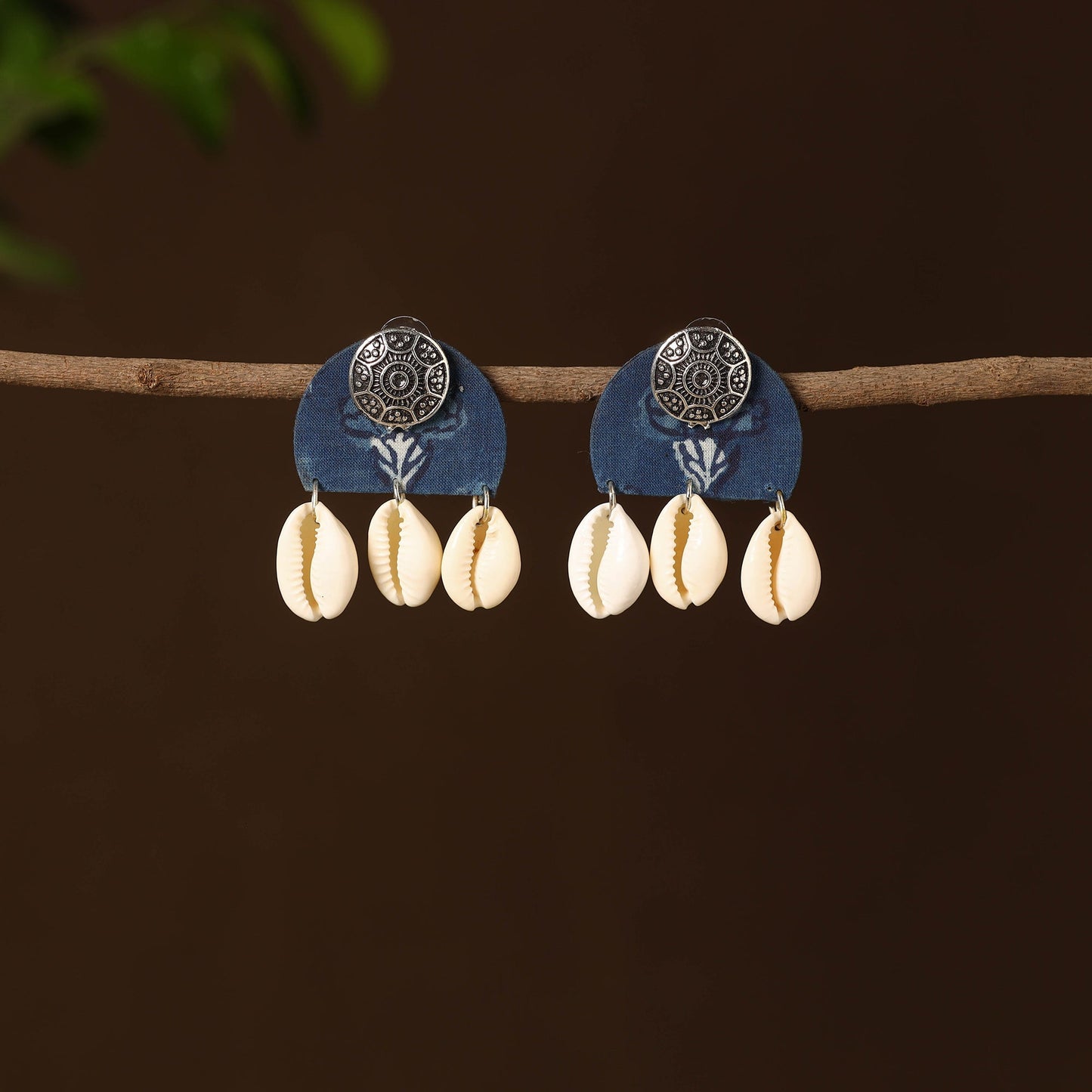 Blue - saira fabart shell work earrings - handcrafted