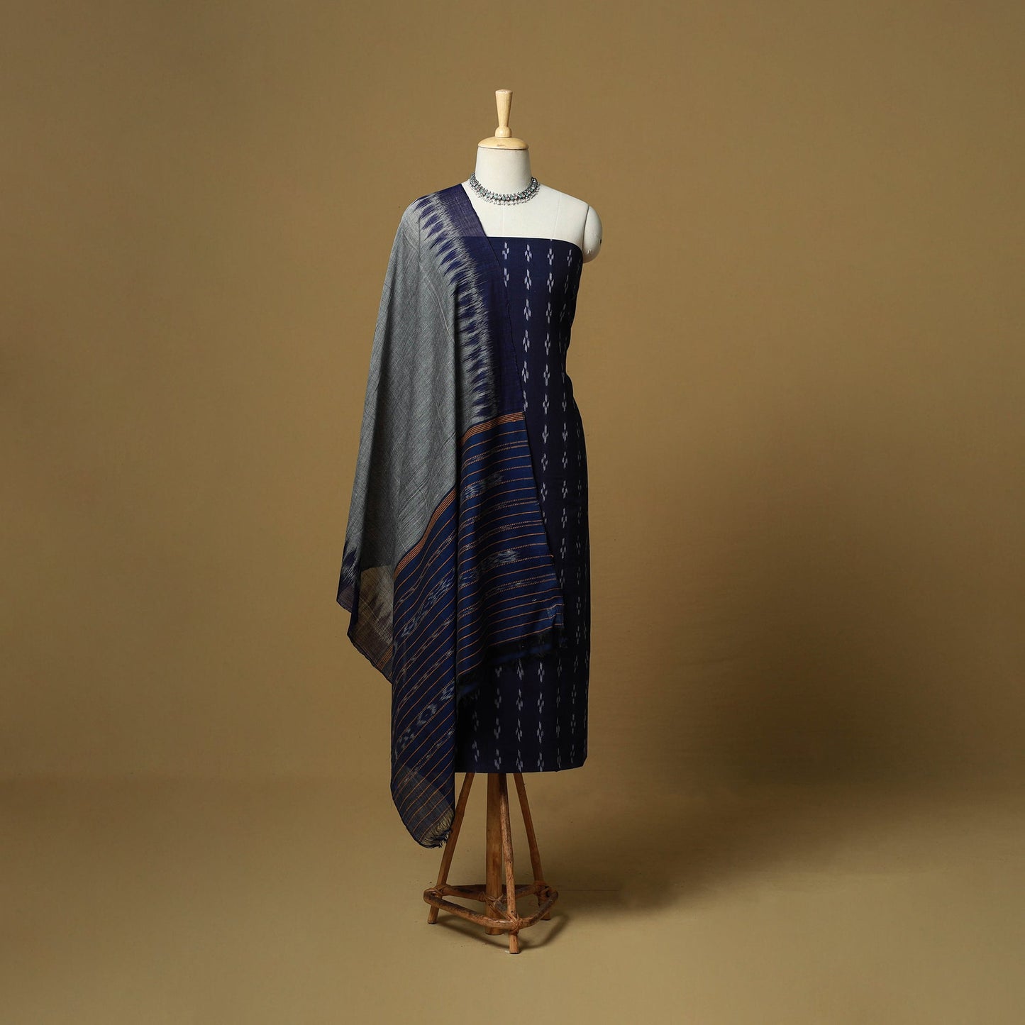 Blue - sambalpuri ikat handloom cotton 3pc unstitched dress