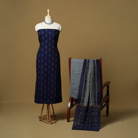Blue - sambalpuri ikat handloom cotton 3pc unstitched dress