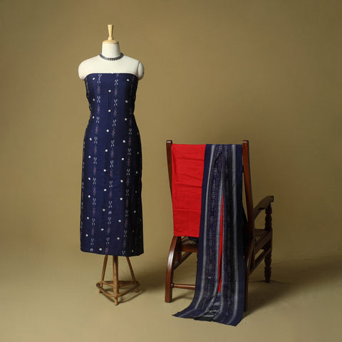 Sambalpuri ikat handloom embroidered cotton 3pc unstitched