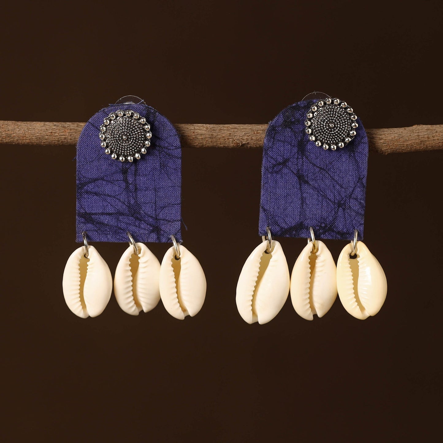 Blue - sana fabart shell work earrings - handcrafted