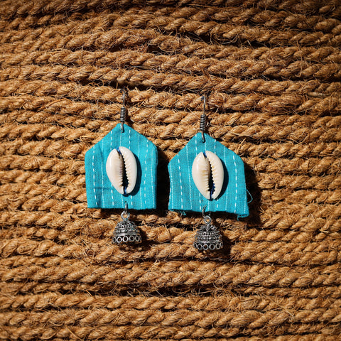 Blue - sanam handcrafted gs & shell work fabart earrings