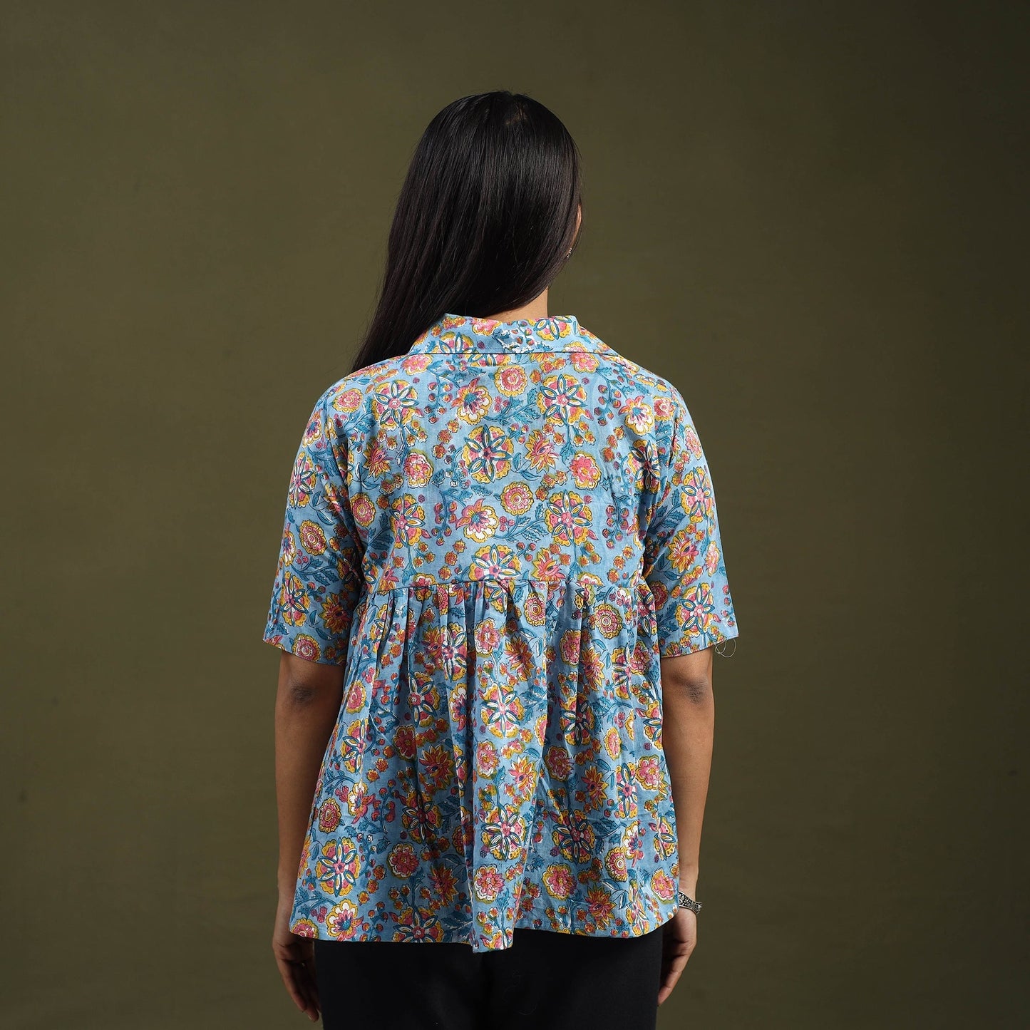 Buy Blue Sanganeri Block Print Cotton Crop Top