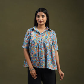 Buy Blue Sanganeri Block Print Cotton Crop Top